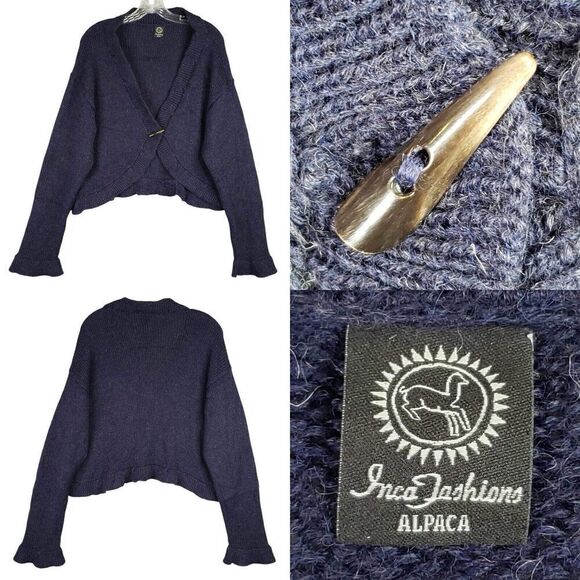 Vintage Inca Fashion Cardigan Sweater Alpaca Womens Navy Blue Size Large ? - Picture 1 of 8